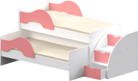 Кровать детская Матрешка выкатная с лестницей  Белый/Розовый в Нижневартовске - nizhnevartovsk.katalogmebeli.com | фото