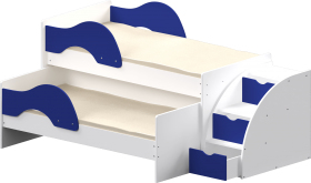 Кровать детская Матрешка выкатная с лестницей Белый/Синий в Нижневартовске - nizhnevartovsk.katalogmebeli.com | фото