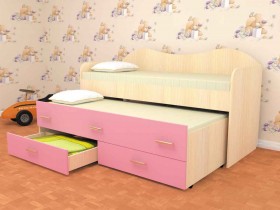 Кровать детская Нимфа двухместная 2.0 Дуб молочный/Розовый в Нижневартовске - nizhnevartovsk.katalogmebeli.com | фото