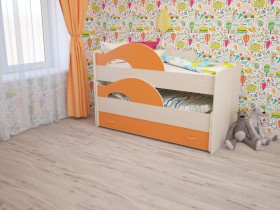 Кровать детская Радуга 1600 Млечный дуб/Оранжевый в Нижневартовске - nizhnevartovsk.katalogmebeli.com | фото