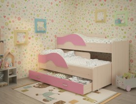 Кровать детская Радуга 1600 Млечный дуб/Розовый в Нижневартовске - nizhnevartovsk.katalogmebeli.com | фото